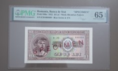 10 lei 1952 specimen unc gradata PMG 65 EPQ