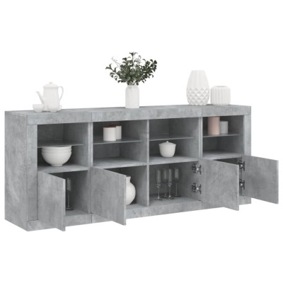 Servantă cu lumini LED, gri beton, 163x37x67 cm foto
