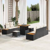 Set canapea de grădină vidaXL cu perne Negre Ratan Polimer Acacia, Canapea grădină vidaXL pentru 2 persoane cu depozitare și perne Negre Ratan Polimer