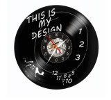 Ceas de perete decorativ &ldquo;Hannibal &ndash; This is My Design&rdquo;, lucrat manual din disc de vinil (Vinyl Record), design fani serial, Negru, 30 cm