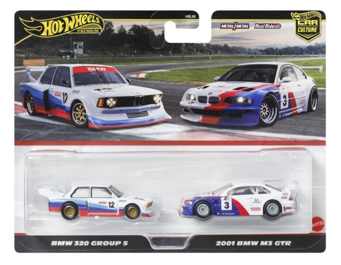 HOT WHEELS PREMIUM SET 2 MASINUTE METALICE BMW 320 GROUP 5 SI BMW 3 GTR 2001 SCARA 1:64 SuperHeroes ToysZone