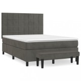 Cumpara ieftin Pat box spring cu saltea, gri inchis, 140x200 cm, catifea