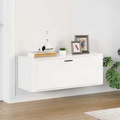 Pantofar de perete, alb extralucios, 100x35x38cm, lemn compozit foto