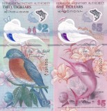 !!! X. X. RAR : BERMUDA - SET 2 + 5 DOLARI 2024 - P 63 , 64 - UNC / POLIMER / SERIA A1 / ULTIMELE 3 CIFRE DIN SERIE IDENTICE // NU TRIMIT PRIN CURIER