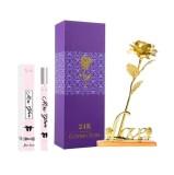 Cumpara ieftin Set apa de toaleta Sentio 35 ml, pentru dama, model aleatoriu si trandafir auriu cu suport si cutie cadou, suflat la baza cu auriu