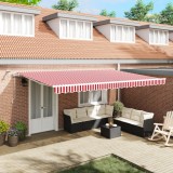 vidaXL Marchiză retractabilă automată cu LED Dungi Roșii și Albe 500x350 cm