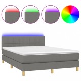 Cumpara ieftin Pat cu arcuri, saltea si LED, gri inchis, 140x200 cm, textil
