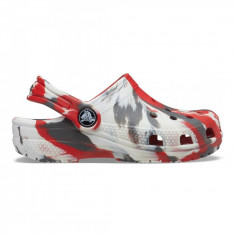 Saboți Crocs Kids' Classic Marbled Clog Roșu - Flame/White