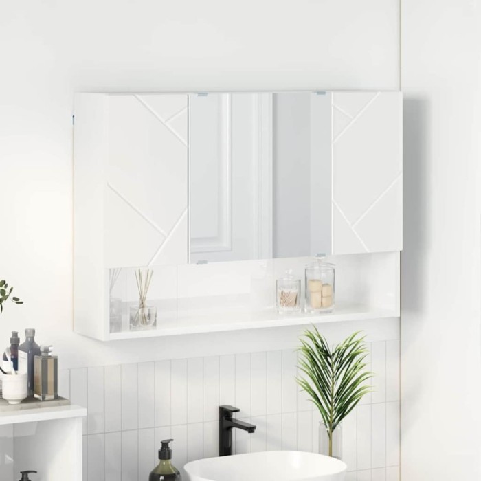 vidaXL Dulap cu oglindă pentru baie Alb foarte lucios 80 x 17 x 55 cm 883358
