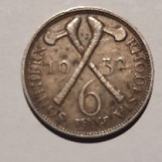 Moneda Southern Rhodesia 6 pence 1932 argint Anglia
