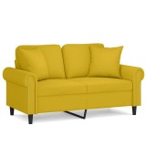 Cumpara ieftin Canapea cu 2 locuri cu pernute, galben, 120 cm, catifea