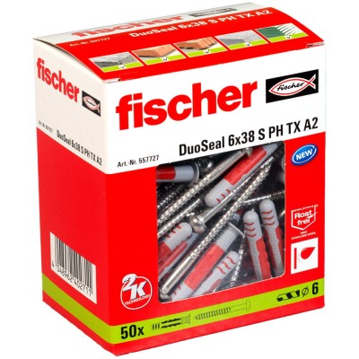 Set 50 buc diblu cu surub A2 etansant, fischer DuoSeal 6 x 38 S PH TX foto