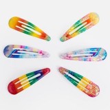Clame de păr pentru copii, Set 6 buc, 5 cm, Rainbow cu Glitter, CMCLASS