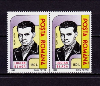 ✅ RO 1995 LP 1378 &amp;quot;Lucian Blaga - 100 de ani de la nastere&amp;quot; , serie pereche ( V sau H !!! ) , MNH foto