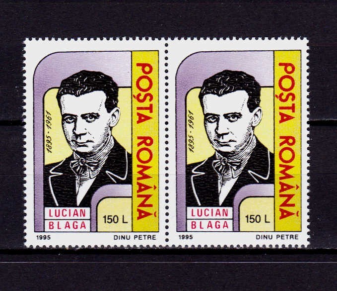✅ RO 1995 LP 1378 &quot;Lucian Blaga - 100 de ani de la nastere&quot; , serie pereche ( V sau H !!! ) , MNH