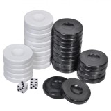 Set Piese de Joc și Zaruri, 30 Bucăți, Alb și Negru, Oem