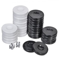 Set Piese de Joc și Zaruri, 30 Bucăți, Alb și Negru