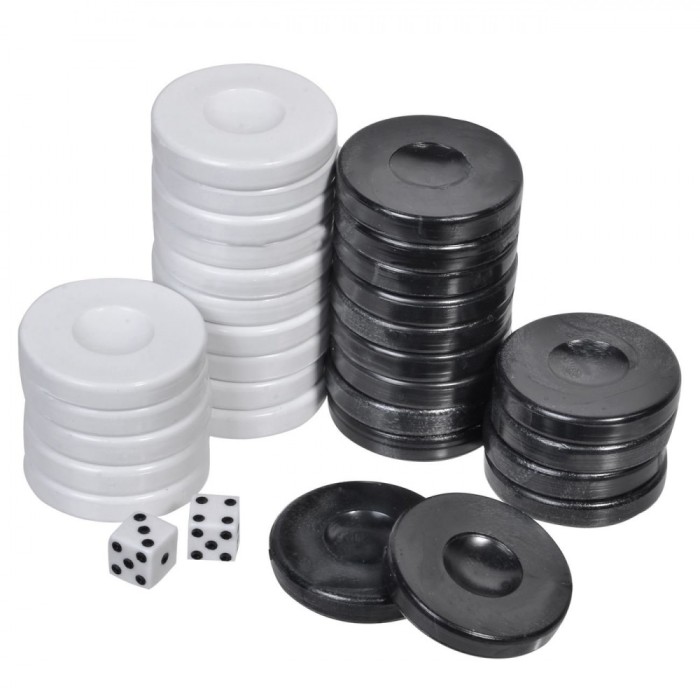 Set Piese de Joc și Zaruri, 30 Bucăți, Alb și Negru