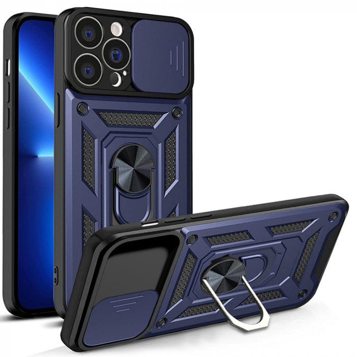 Husa Antisoc iPhone 13 Pro cu Protectie Camera Albastru TCSS