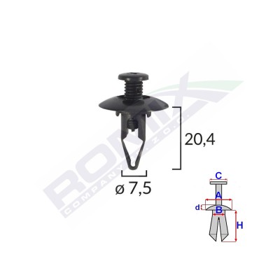 CLIPS FIXARE PENTRU MITSUBISHI 7.5X20.4MM - NEGRU SET 10 BUC 62076 foto