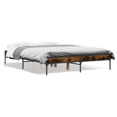 vidaXL Cadru de pat, stejar afumat 135x190 cm lemn prelucrat și metal foto