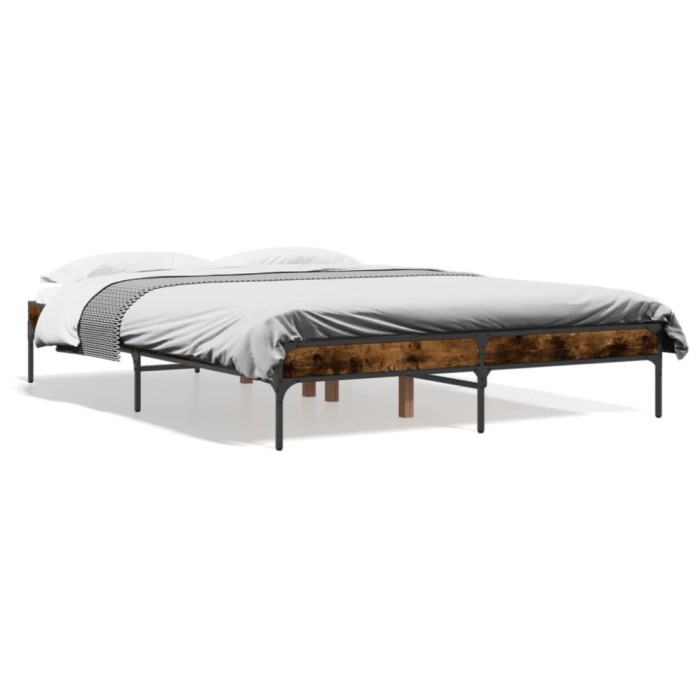 vidaXL Cadru de pat, stejar afumat 135x190 cm lemn prelucrat și metal