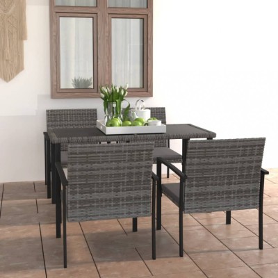 vidaXL Set de masă pentru grădină, 5 piese, gri, poliratan 3065713 foto