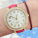 Cumpara ieftin Set ceas casual de dama cu bratara inclusa, mecanism quartz, display analog, curea roz lacuit, inchidere catarama, Oem
