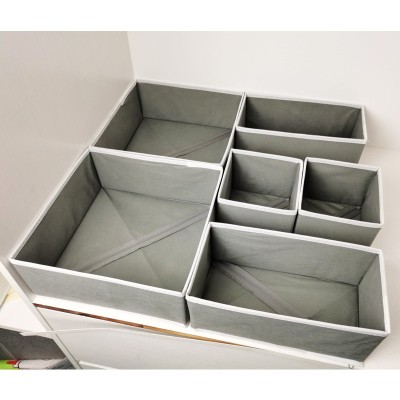 Organizator sertar pentru lenjerie intima, tip cutie cu partitii, set 3 in 1, 6 piese, gri cu alb foto