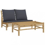 Cumpara ieftin Set mobilier de gradina cu perne gri inchis, 2 piese, bambus
