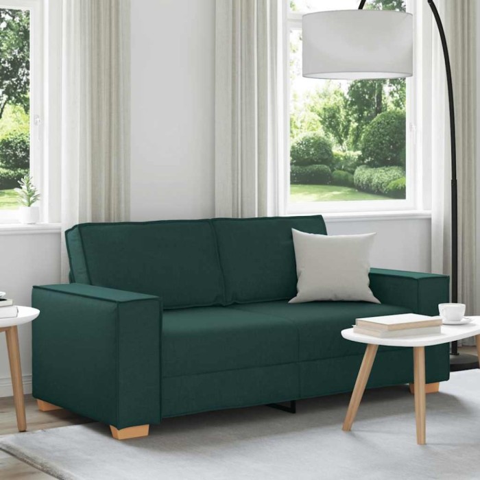 vidaXL Canapea cu 2 locuri, verde &icirc;nchis, 140 cm, material textil