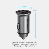 ALIMENTATOR SmartPhone Auto Vention Two-Port USB A+A(30/30) Car Charger Gray Mini Style Aluminium Alloy Type, &quot;FFEH0&quot; (timbru verde 0.18 lei)