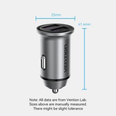 ALIMENTATOR SmartPhone Auto Vention Two-Port USB A+A(30/30) Car Charger Gray Mini Style Aluminium Alloy Type, &amp;quot;FFEH0&amp;quot; (timbru verde 0.18 lei) foto