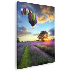 Tablou canvas peisaj lavanda cu baloane aer cald, mov, verde 1203 Tablou canvas pe panza CU RAMA 20x30 cm