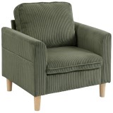 HOMCOM Fotoliu de living din catifea cu caneluri, fotoliu 1 loc tapițat cu șezut lat și pernă cu arcuri, 83x74x87cm, Verde | Aosom Romania