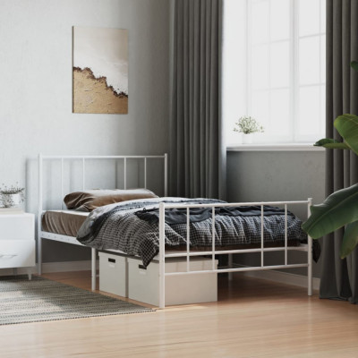 vidaXL Cadru de pat metalic cu tăblie de cap/picioare, alb, 100x200 cm foto