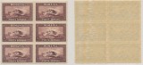 Romania 1928 Aviatie C.RAIU 1 Leu bloc de 6 filigran orizontal cu eroare far pe aripa din st&acirc;nga MNH, Nestampilat