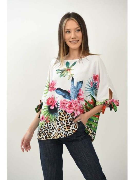 BLUZA CU MANECA SCURTA OVERSIZE SPECTACULARE MULTICOLORA TALIE UNICA Multicolora