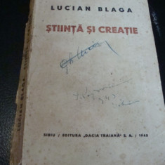 Lucian Blaga - Stiinta si creatie - prima editie - 1942 - uzata
