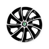 Set 4 Capace Roti potrivite jantelor de 14 inch, pentru Skoda, model Stig Extra Black &amp; White, Autohelix MSA