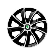 Set 4 Capace Roti potrivite jantelor de 14 inch, pentru Skoda, model Stig Extra Black &amp; White