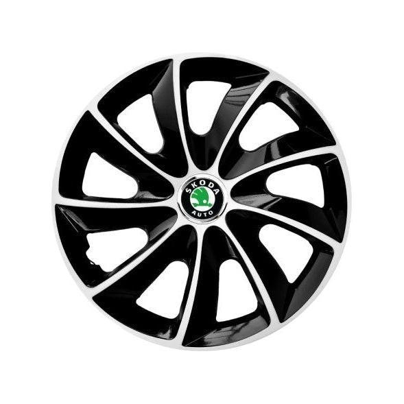 Set 4 Capace Roti potrivite jantelor de 16 inch, pentru Skoda, model Stig Extra Black &amp; White