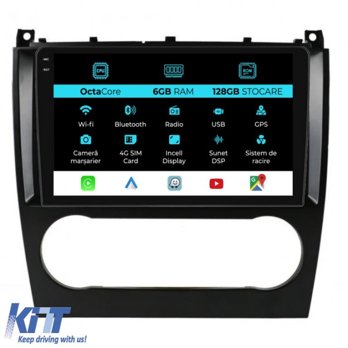 Navigatie Dedicata Mercedes C-Class W203 CLK W209 (2005 - 2009), 9Inch, 6Gb Ram, 128Gb Stocare, Carplay Performance AutoTuning