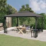 Foișor Gradina vidaXL Antracit 3x4m cu Pereți Laterali, Acoperiș Dublu, Protecție UV, Cadru Oțel