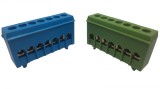 Set cleme bloc terminal barete pentru impamantare si nul albastra si verde pe sina 7 gauri max 16mm &sup2; 63A izolate, Omu System