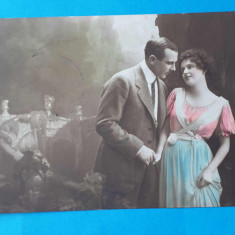 Carte postala veche SUPERBA, circulata anii 1920 - Flirt - corespondenta Arad