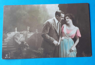 Carte postala veche SUPERBA, circulata anii 1920 - Flirt - corespondenta Arad foto