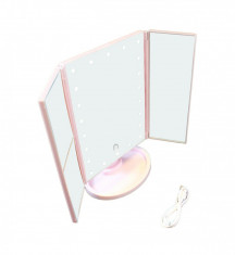Oglinda pentru Machiaj LED cu Buton Tactil, 22 lumini, marire imagine 2x si 3x, Cu Picior, roz foto