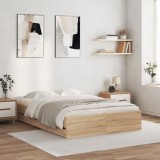 Cadru Pat 120x200 cm Stejar Sonoma vidaXL cu Sertare, Lemn Prelucrat, Maro