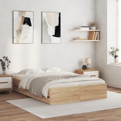 vidaXL Cadru de pat cu sertare stejar sonoma 120x190 cm lemn prelucrat 3207317 foto